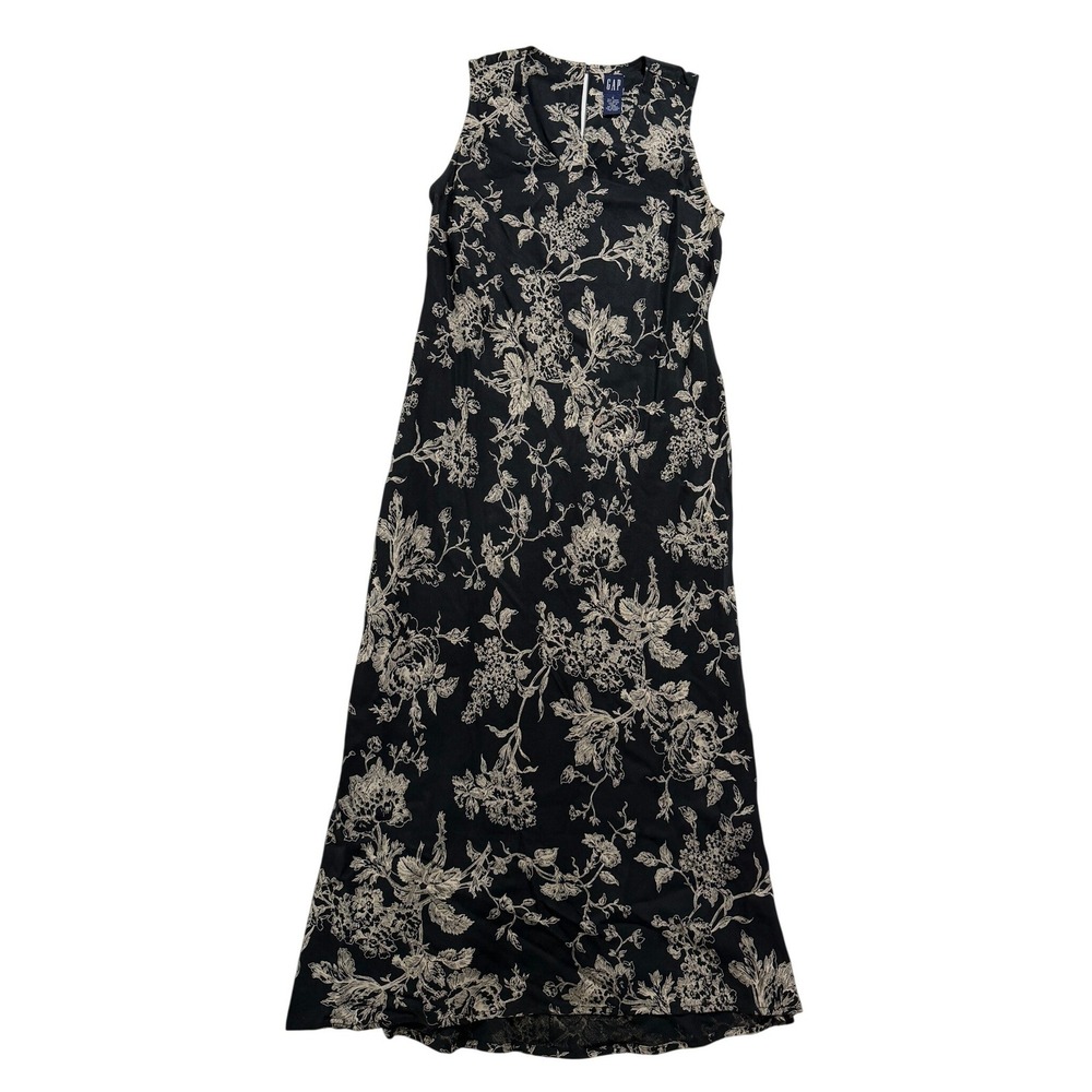 Gap Black Floral Linen Blend Sleeveless Maxi Dress Size 6